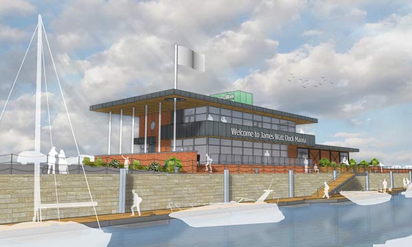 James Watt Dock Marina Building Architects impression