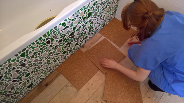 bathroom cork tiling