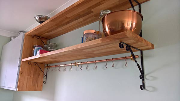 homemade timber kitchen shelving