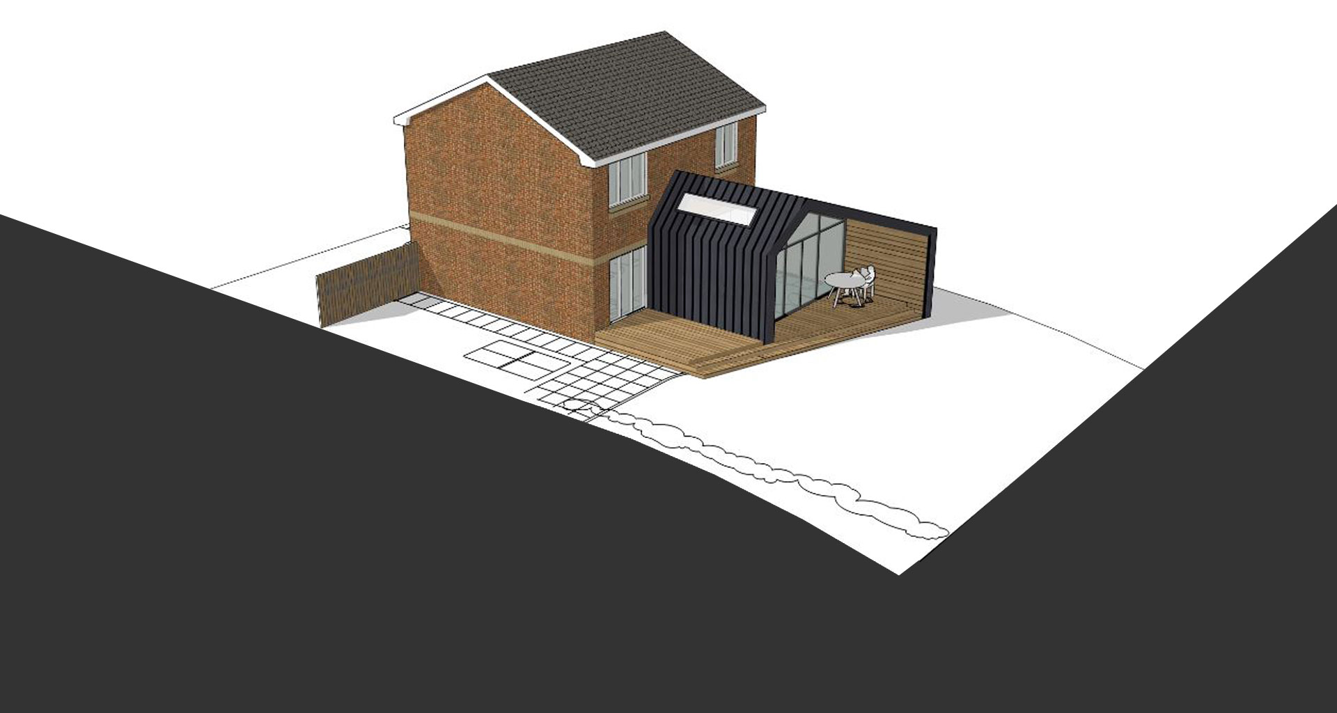 zinc clad house extension axonometric drawing