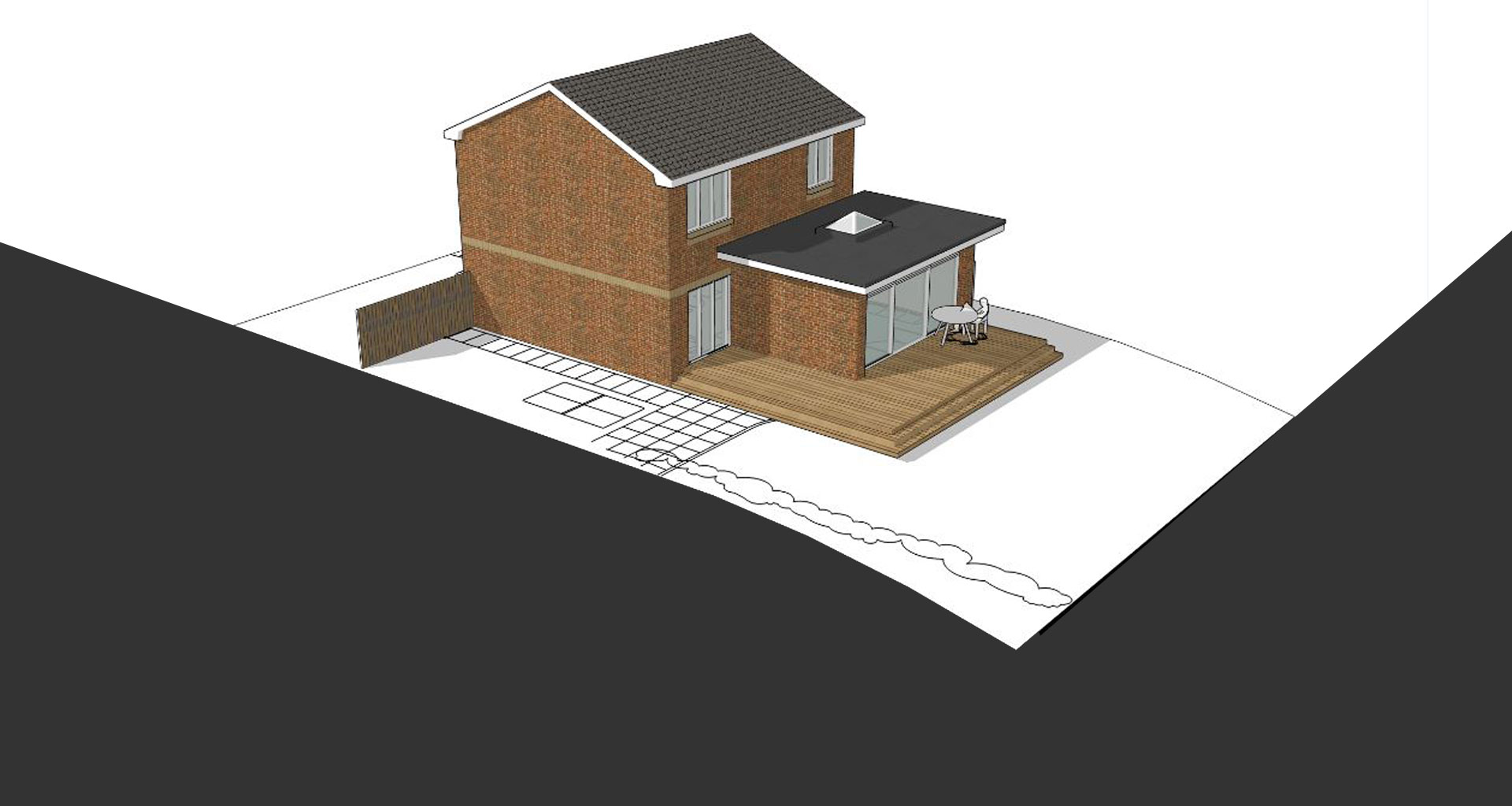 zinc clad house extension axonometric drawing