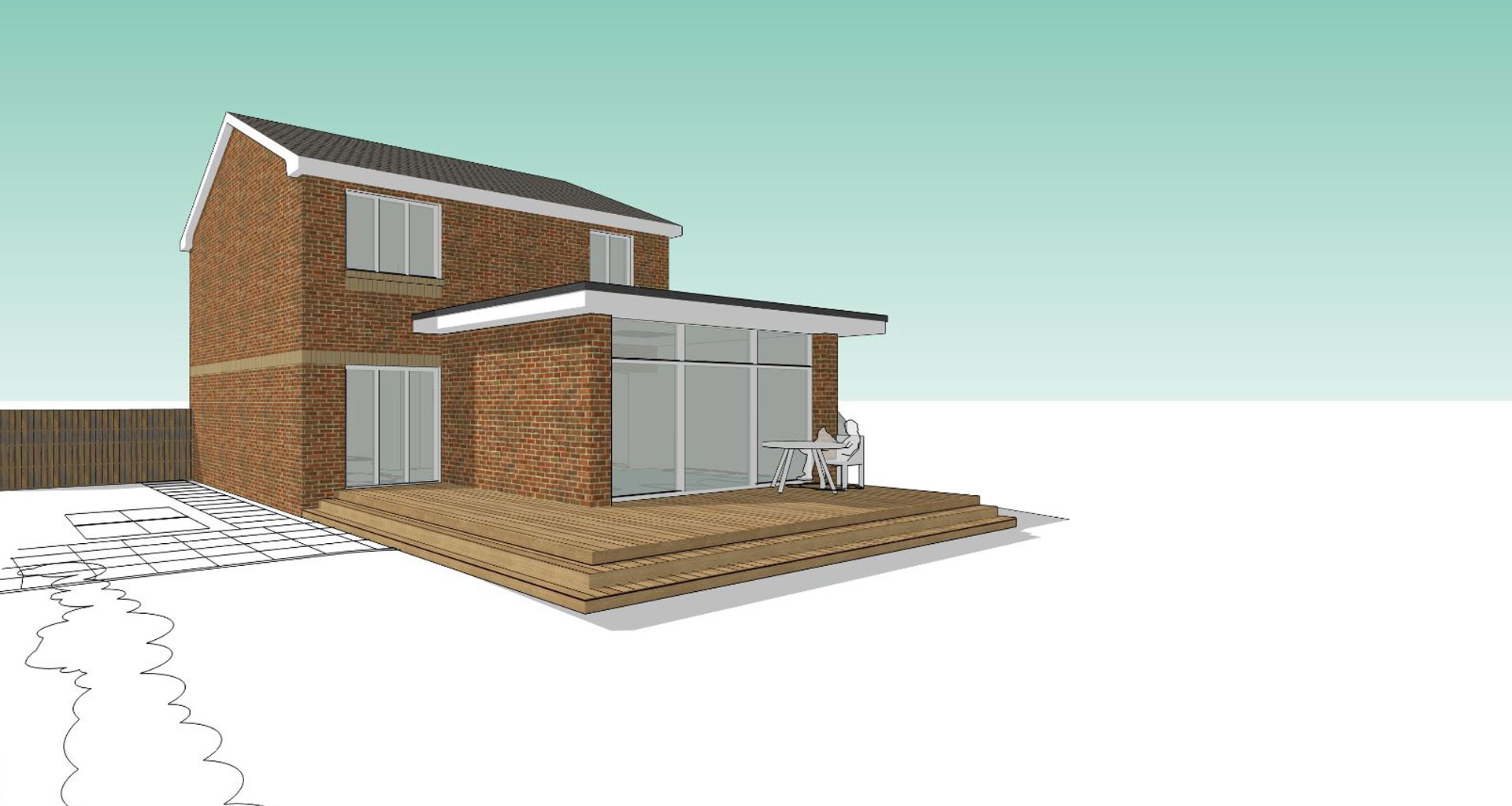 zinc clad house extension perspective drawing