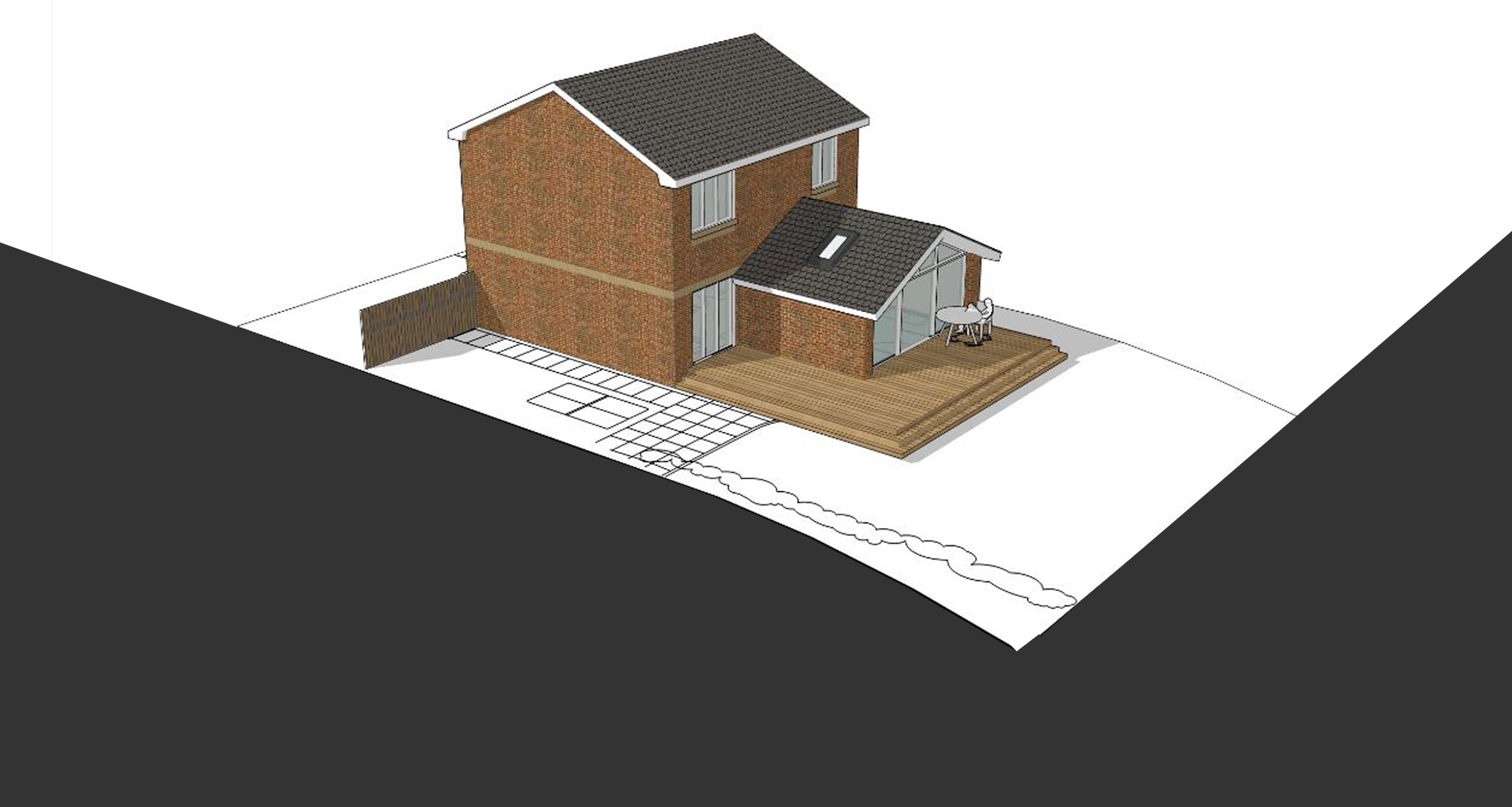 zinc clad house extension axonometric drawing