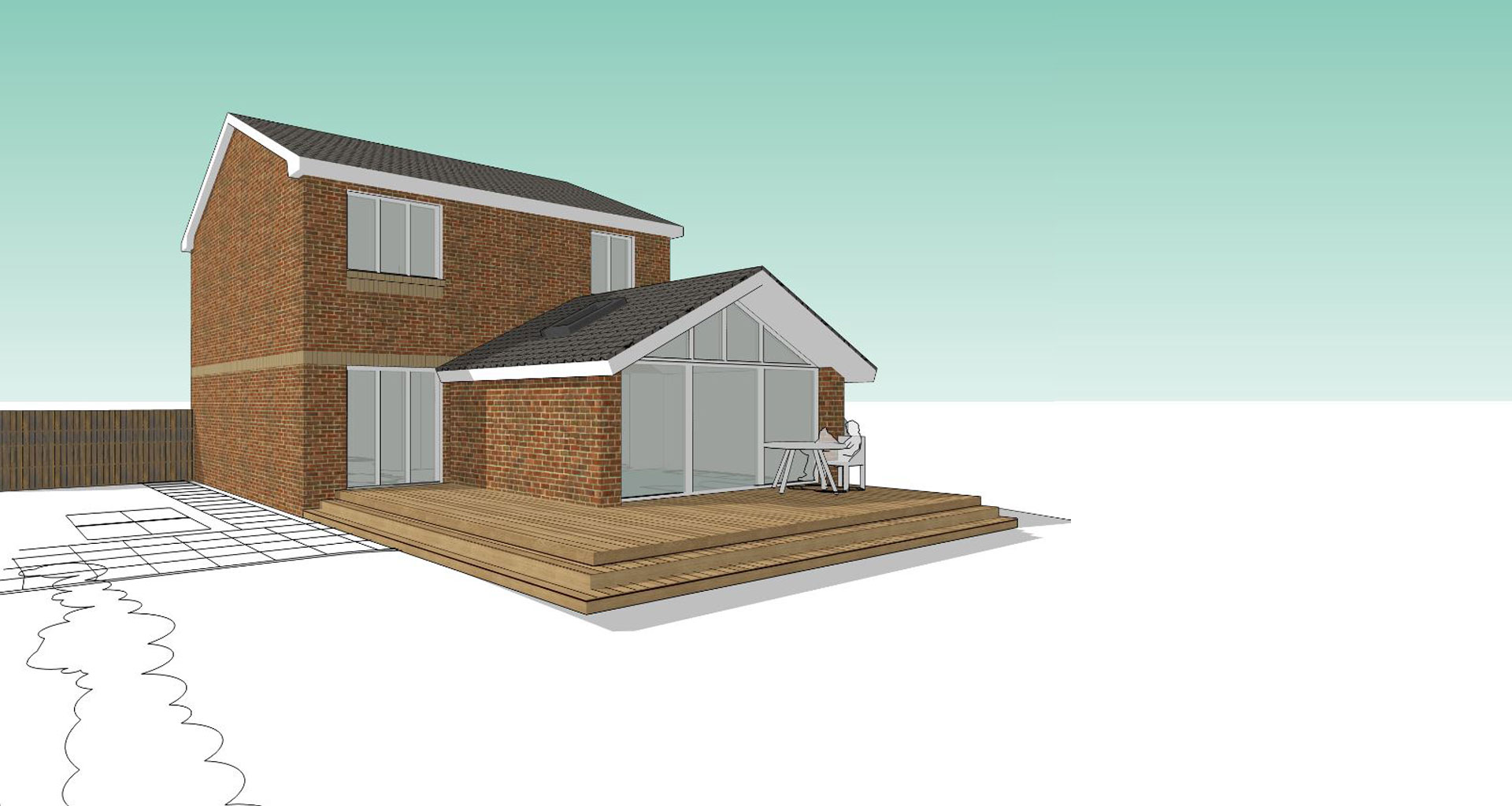 zinc clad house extension perspective drawing